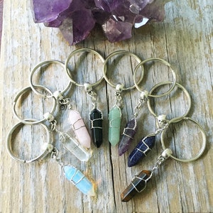 Crystal Keychains/ Wrapped Crystal Keychain/ Crystal Wrap Keyring/ Crystal Wire Wrapped Key Chain/ Crystal Pendant Amethyst Rose Quartz PL image 2