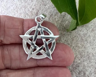 Colgante de pentagrama de plata de ley, dije de pentáculo de estrella vintage, joyería pagana wicca.