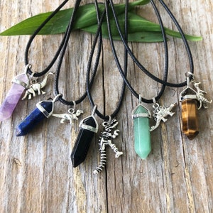 Crystal Dinosaur Necklace: T-Rex, Brontosaurus, Stegosaurus, Parasaur, Cord or Chain
