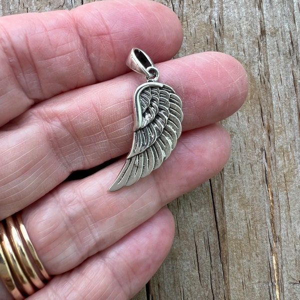 Solid 925 Sterling Silver Angel Wing Pendant, Sterling Wing Charm, Silver Wing, Gift of Peace Unity Hope lbe