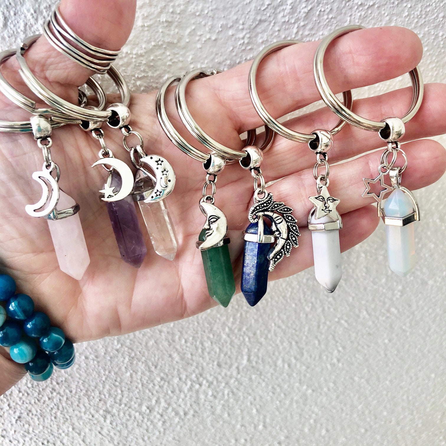 Crystal Moon Star Keychain, Crystal Key Chain with Charm, Moon Phase …