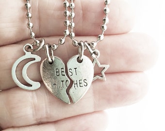Best Witches Necklaces, Best Witches Moon Star Necklaces, Best Friends, Witch Split Heart
