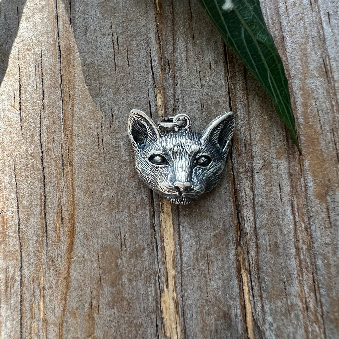 Cat Head Charm Sterling Silver Cat Head Necklace, Cat Jewelry, Kitten