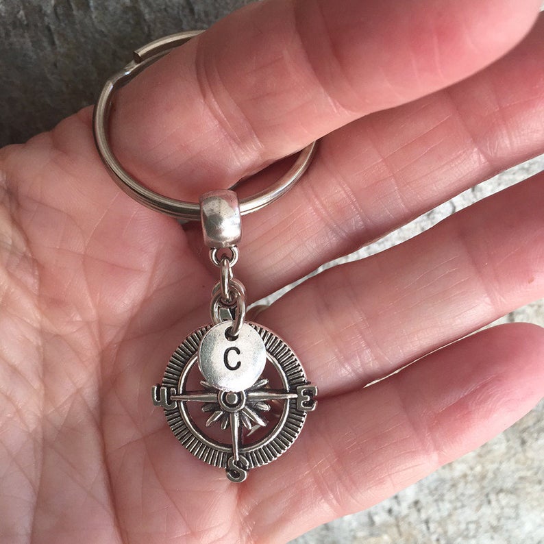 Compass Initial Keychain/ Compass Key Ring/ Graduate Key Ring/ Etsy