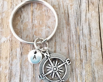 Compass Initial Keychain, Compass Key Ring, Personalize Travel  Keychain, Graduation Gift R