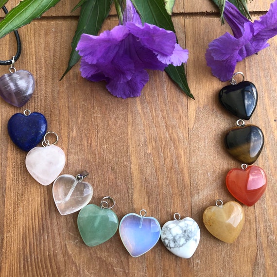 Crystal Heart Necklace Chakra Small Crystal Mini Heart Healing