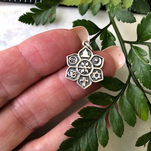 Solid 925 Sterling Coexist, Small Silver Coexist Charm, Yin Yang, Ohm, Cross, Coexist, Peace Lotus Pendant, Spiritual Necklace Charm
