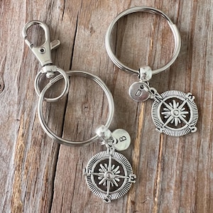 Compass Initial Keychain, Compass Key Ring, Graduate Key Ring, Initial Necklace, Travel, Graduation/Good Luck/ Good Bye, Add a clasp  P
