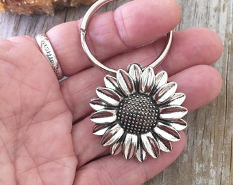 Sunflower Keychain, Sunflower Pendant, Sun Flower Charm Jewelry, Hippie Key Holder, Friend Gift