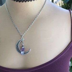 Crescent Moon Crystal Necklace/ Moon Necklace/ Moon Amethyst Necklace/ Celestial Quartz Crystal Necklace/ Aventurine/ Rose Quartz Moon