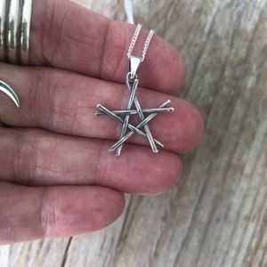 Sterling Silver Pentacle Necklace Pendant, Handcrafted Twig Pentagram, Sterling Stick  Branch Pentacle Star Charm or Earrings