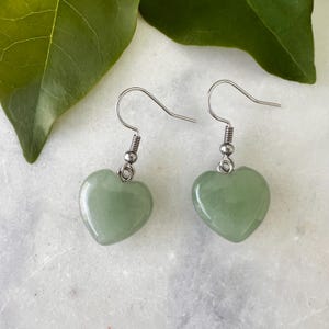 Green Aventurine Heart Earrings: Surgical Steel, Luck Stone