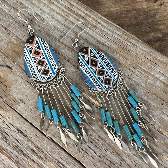 Handmade Beaded Earrings Vintage, Long Dangle Earrings