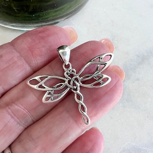 Silver  Dragonfly  Necklace Pendant,  Sterling 925 Charm Celtic Wings, Magical Insect, Love Gift
