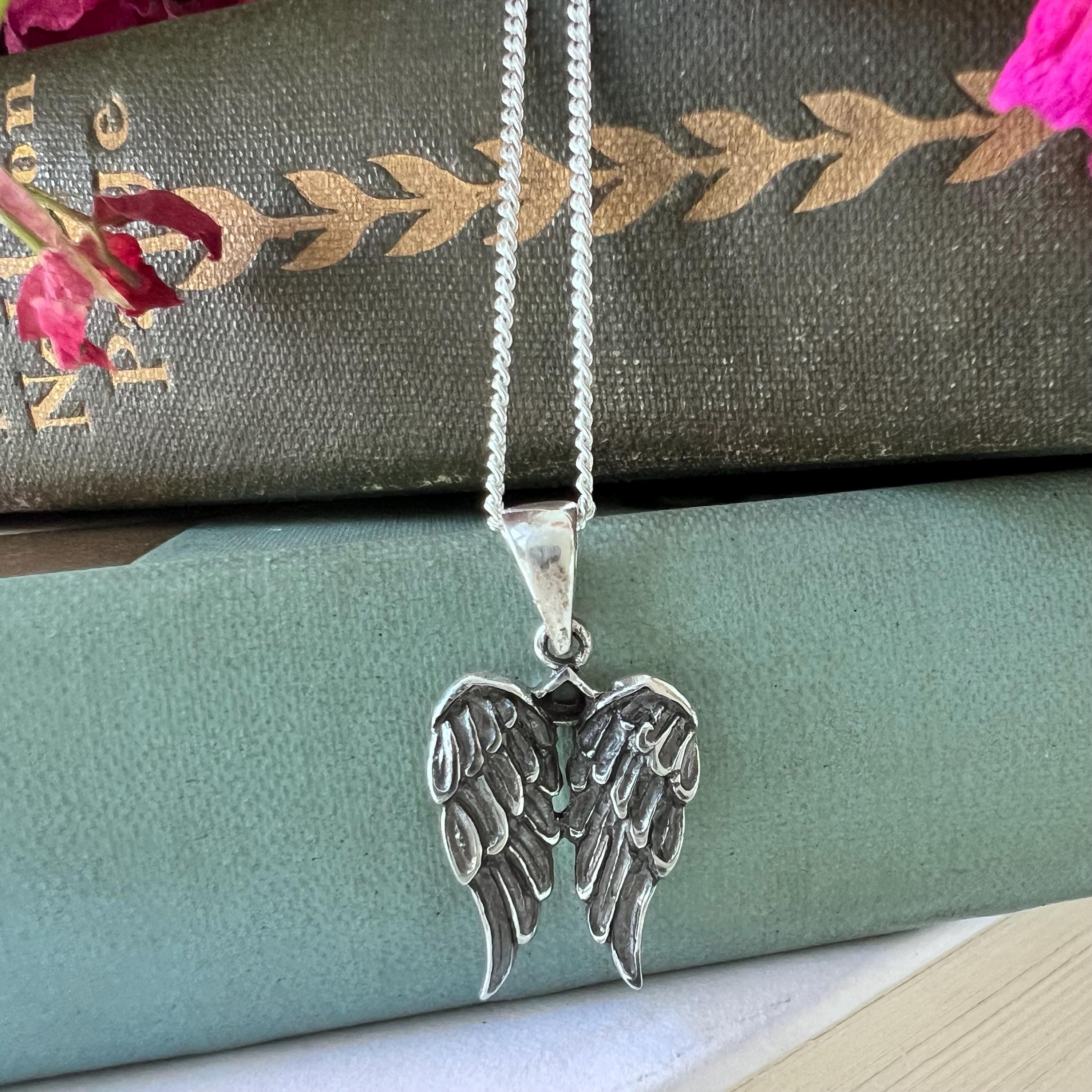 Sterling Silver Wings Necklace Pendant, 925 Double Wing Memory Keepsake, Protection and Peace, Memorial, Love Charm, Religious Jewelry