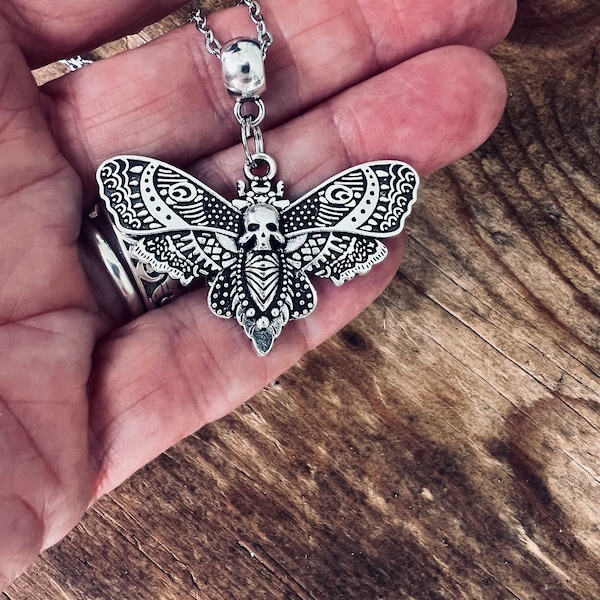 Moth pendant Skull Face Moth, Moth jewelry gothic jewelry, Steampunk, Death Head Moth