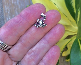 Silver Frog Necklace, Tiny Sterling Frog, Nature Charm, Sterling Silver Amphibian Jewelry, Little Hopping Frog  ys