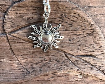 Solid 925 Sterling Silver Sun Pendant. Sun Rays Charm, Celestial, Sunshine Sunburst