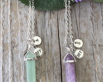 BFF necklace, 2 Crystal Best Friends BFF Necklaces, Best Friends Initial Necklaces for 2, Best Friends Forever/ Pick Crystals