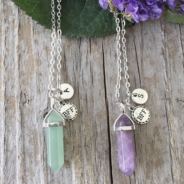 BFF necklace, 2 Crystal Best Friends BFF Necklaces, Best Friends Initial Necklaces for 2, Best Friends Forever/ Pick Crystals