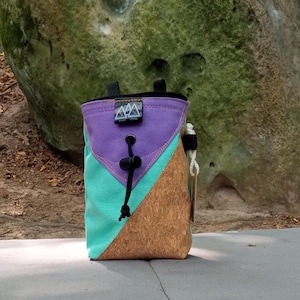 Handcrafted Cork Canvas Chalk Bag with Belt: Rock Climbing, Bouldering.