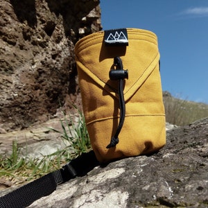 Handmade Mustard Organic Cotton Climbing Chalk Bag with Belt
