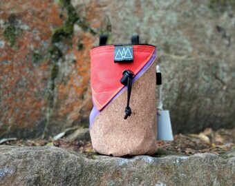 Climbing chalk bag, Sport climbing chalkbag, Handmade rock climbing gear, Orange chalk bag for climber, Cork chalkbag, Gift for climber girl