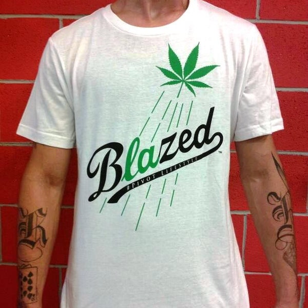 BLAZED L.A. Dodgers Style Marihuana Blatt 100% Baumwolle Herren Weiß T-Shirt