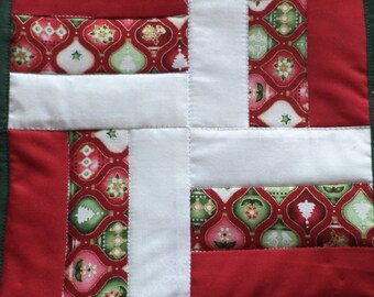 Christmas Prints, Rail Fence, Snack Mat, Mug Rug, Candle Mat, Holiday, Mini Quilt, Ready to Ship