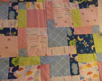 Unfinished Quilt Top, Baby Girl Colors, Prints, 30 x 40 inches, Ready to Ship