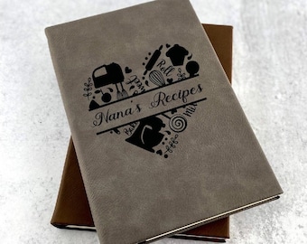 Personalized Recipe Journal, Custom Cookbook, Christmas Gift, Monogrammed Journal, Leatherette Nana Recipe Journal, Custom Recipe Book