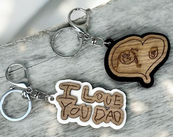 Christmas Gift for Dad From Kids, Personalized Child’s Handwriting Keychain, Custom Kids Drawing Keepsake, Daddy Gift From Son or Daughter