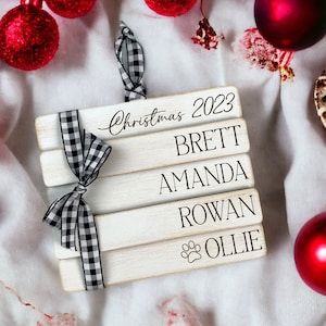 Family Ornament, Stacked Books, 2025 Ornament, Personalized Tree Ornament, Farmhouse Christmas, Wooden Ornament