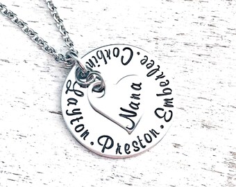 Hand Stamped Jewelry, Personalized Necklace, Personalized Nana Necklace, Family Necklace, Mother's Day Gift, Grandma Necklace