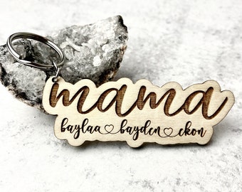 Personalized Mom Keychain, Mom Keychain with Names, Christmas Gift for Mom, Wooden Name Keychain, Mimi Mama Nana Keychain