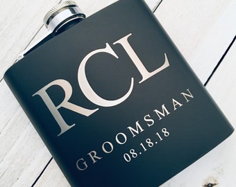 Personalized Flask, Groomsman Gift, Gifts for Groomsmen, Engraved Flask, Custom Hip Flask, Matte Black 6oz Flask