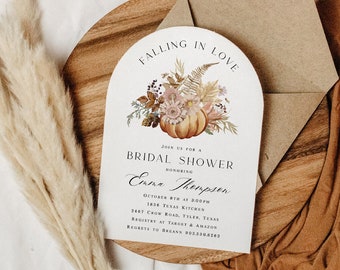 Fall Bridal Shower Invitation | Fall In Love Invitation | Pumpkin Floral  | Watercolor | Autumn Bridal Shower Invitation | Fall Invite