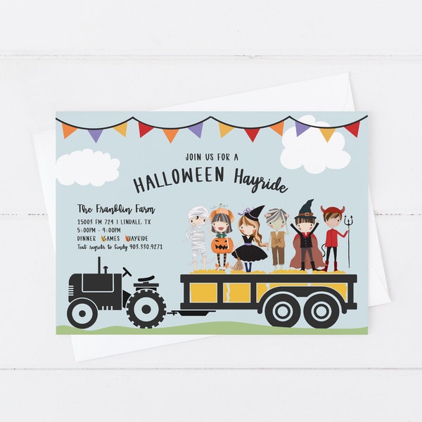 Halloween Hayride Invitation | Kids Halloween Party Invitation | Trick or Treating Invitation | Costume Invitation | Kids Costume Party