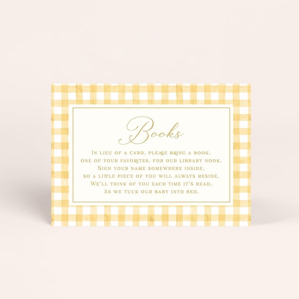 Books for Baby Card, Yellow Gingham, Baby Shower Insert Card