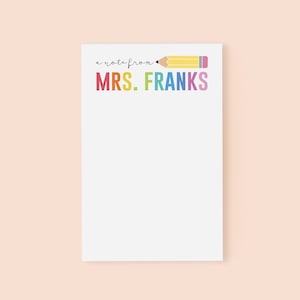 Teacher Notepad Teacher Gift Back to School Pencil School Notepad Personalized Teacher Supplies Stationery image 1