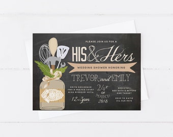 Couples Shower Invitation | His and Hers Couples Shower Invitation | Chalkboard Bridal Shower Invitation | Baking Bridal Shower