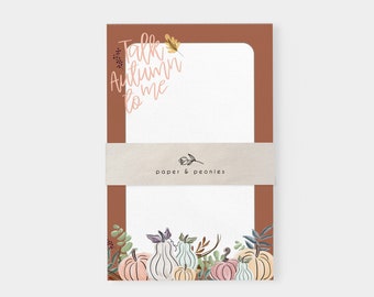 Fall Autumn Notepad | Funny Notepad |  Pumpkins Notepad |Talk Autumn To Me | Tearaway Notepad | Watercolor Pumpkins | Gift for Her