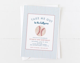 Baseball Invitation | Baseball Birthday Invitation | Take Me Out To The Ballgame | Pinstripes | Vintage Baseball Invitation | Boy Baseball