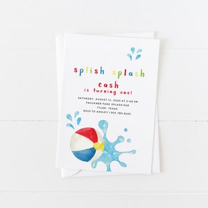 Pool Party Invitation Splish Splash Invitation Beach Ball Summer Birthday Invitation First Birthday Invitation Gender Neutral image 1