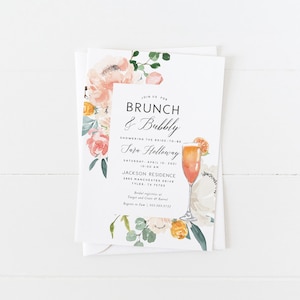 Bridal Shower Brunch Invitation Brunch and Bubbly Floral Bridal Invitation Citrus Watercolor Bridal Shower Invitation Mimosa image 1