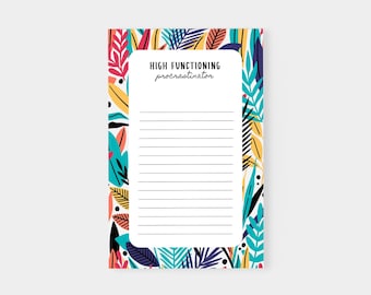 Funny Notepad | High Functioning Procrastinator | New Year Notepad | Colorful Notepad | Tearaway