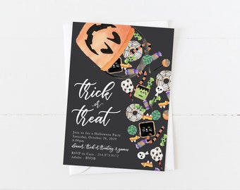 Trick or Treat Halloween Party Invitation | Candy Design (Printable File)