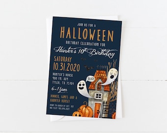Halloween Birthday Invitation | Haunted House | Halloween Party | Spooky | Cemetery Invitation | Kids Halloween Invitation | Halloween