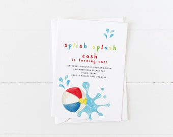 Pool Party Invitation | Splish Splash Invitation | Beach Ball | Summer Birthday Invitation | First Birthday Invitation | Gender Neutral