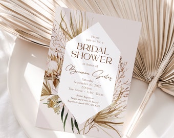 Bridal Shower Invitation | Boho Bridal Shower | Pompass Grass Invitation | Bohemian | Fall Bridal Shower Invitation | Baby Shower